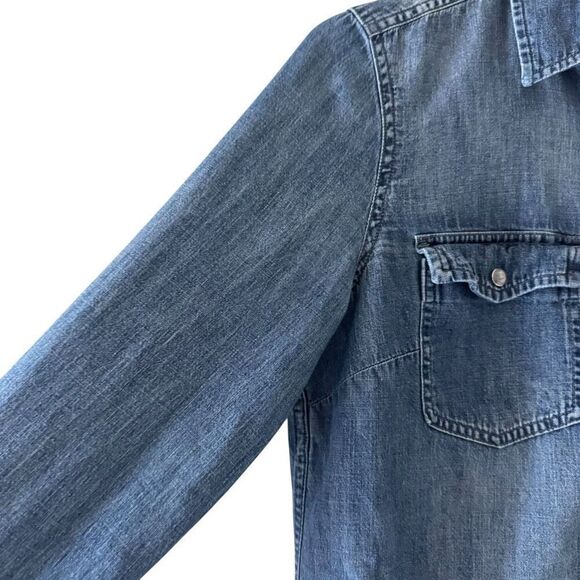 J Crew Jeans Chambray Button Up Shirt Pearl Snap Buttons Long Sleeve Sz6/S #2509 - Picture 3 of 13